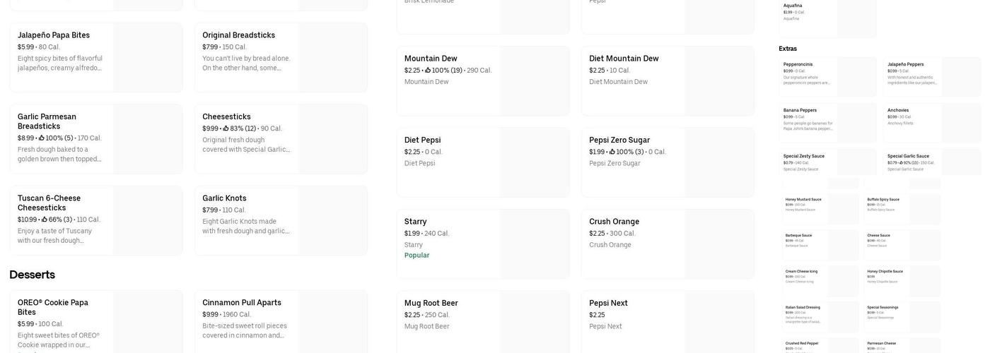 Papa Johns Pizza Menu