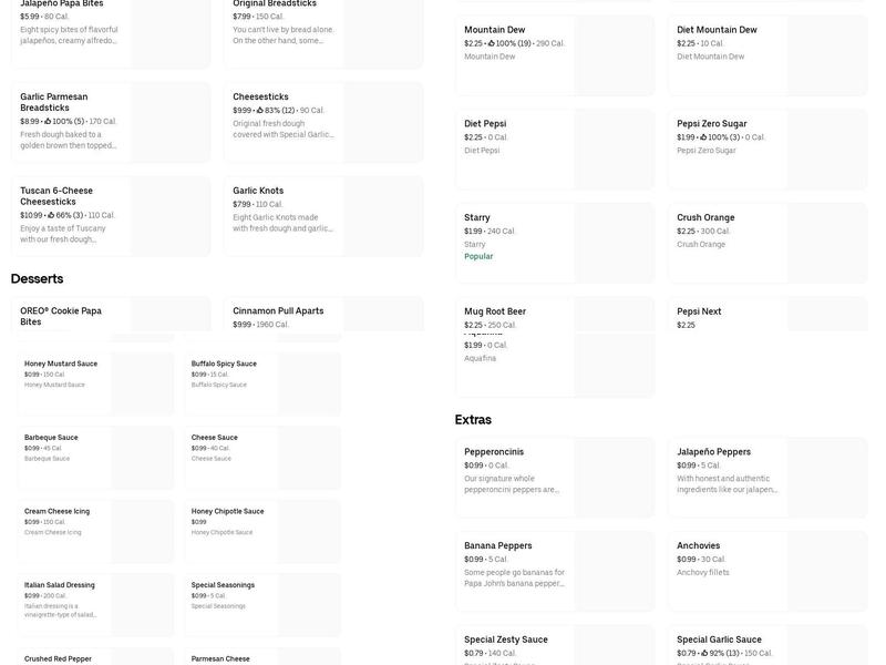 Papa Johns Pizza Menu