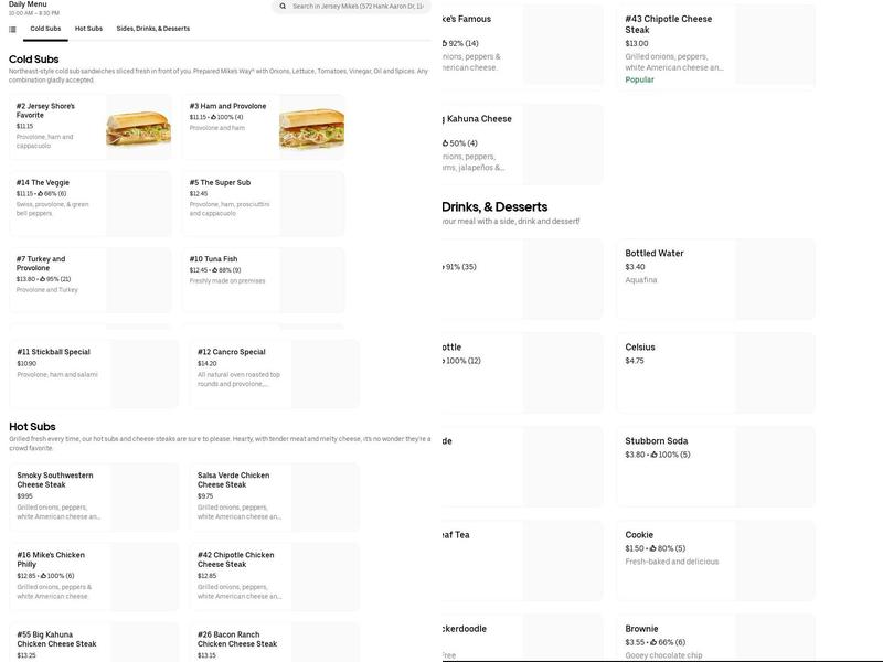 Jersey Mike's Subs Menu