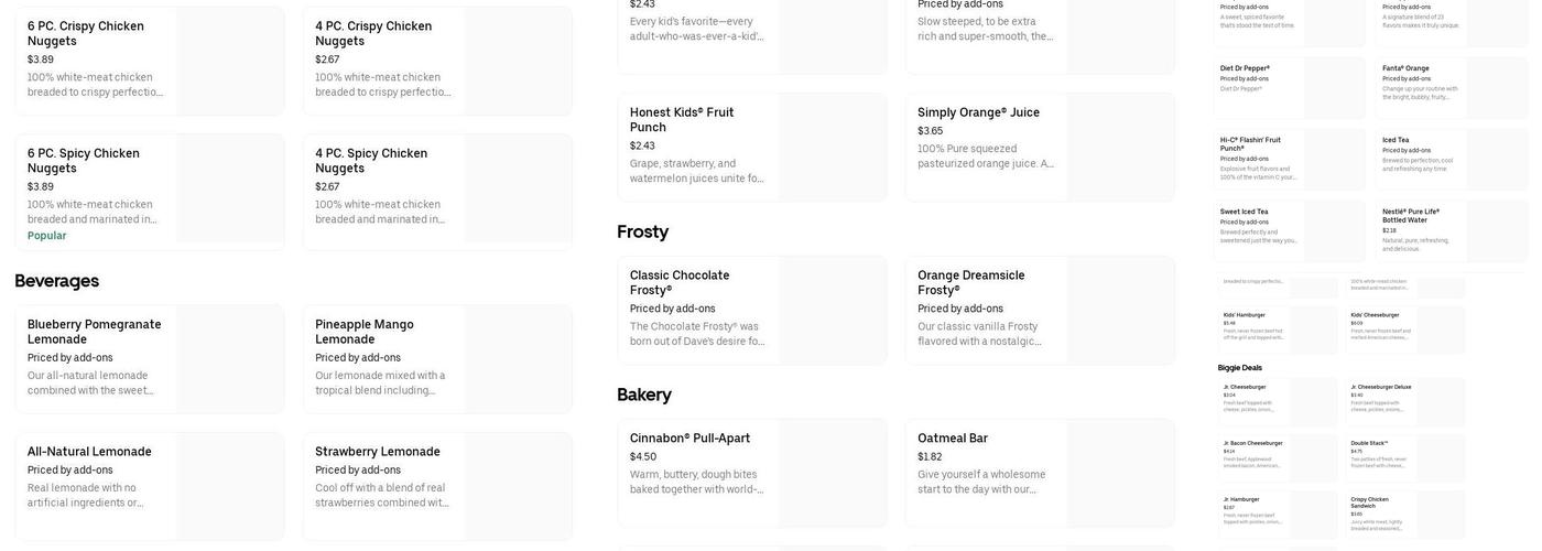 Wendy's Menu