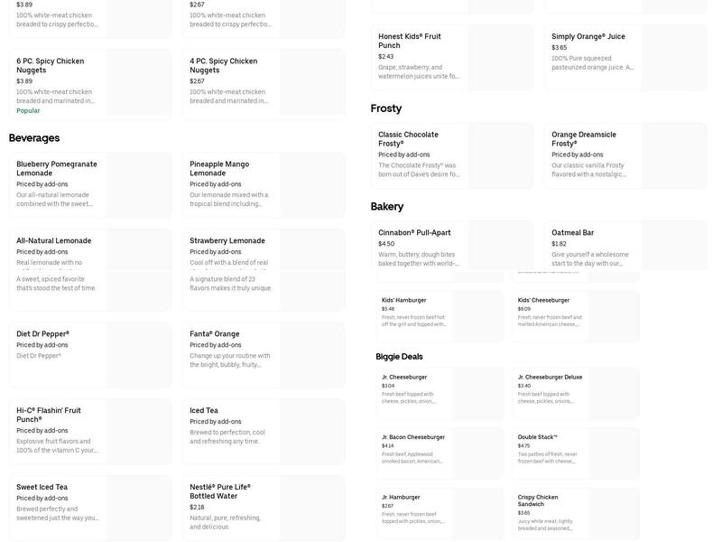 Wendy's Menu
