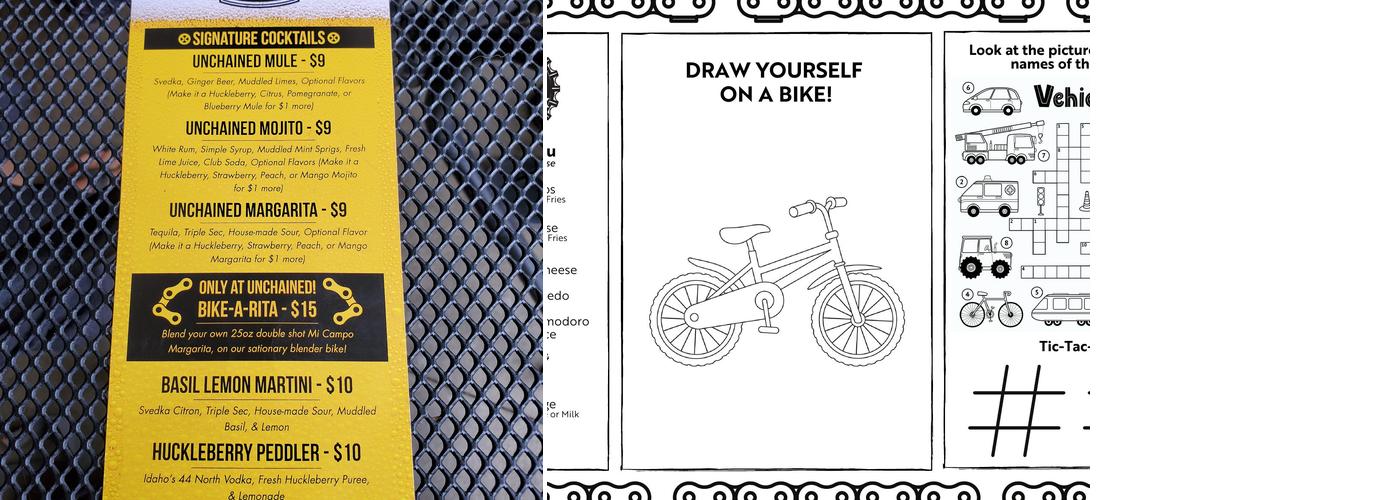 Unchained Pedal Powered Pub Menu