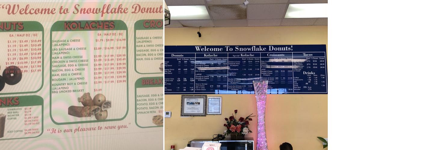 Snowflake Donuts Menu