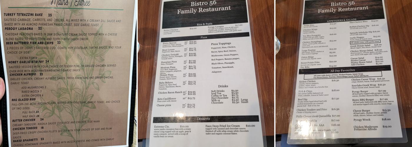Bistro 56 Menu