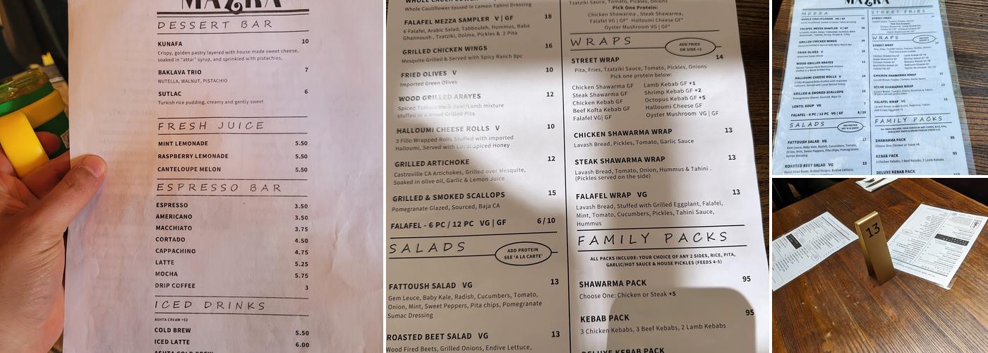 MAZRA Menu