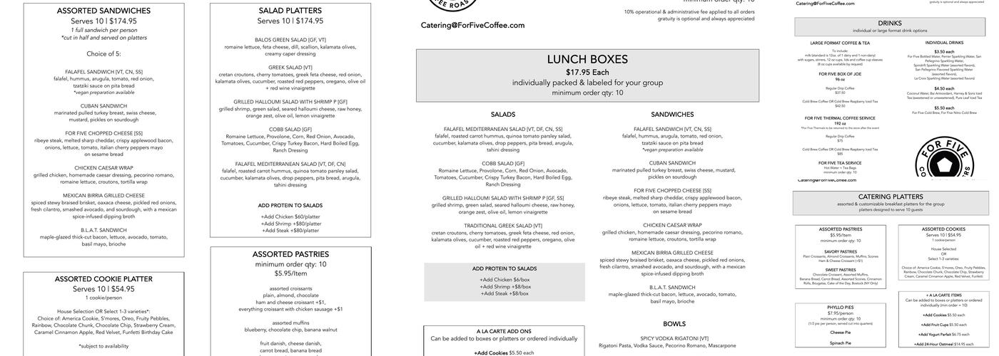 For Five Coffee Roasters Menu