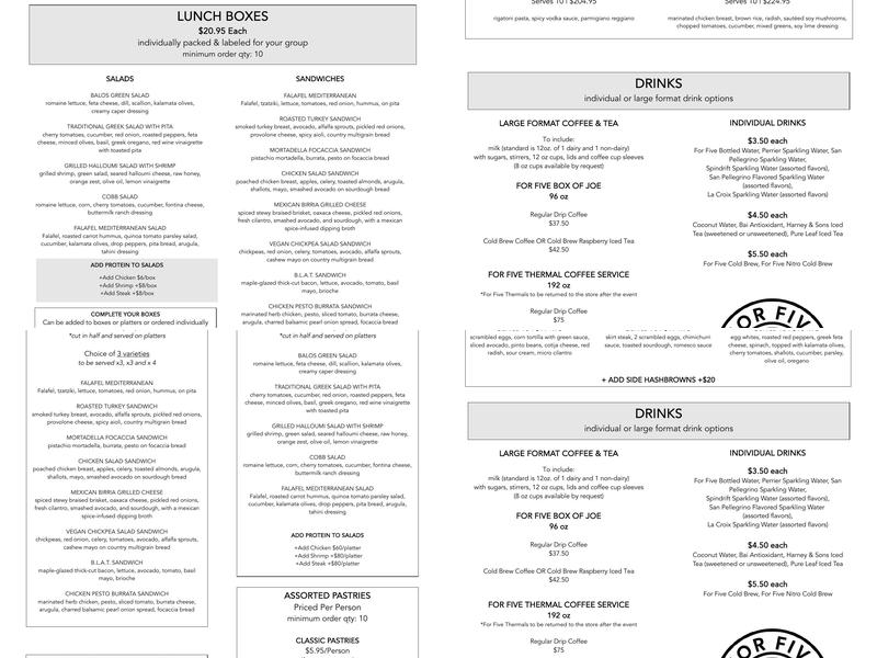 For Five Coffee Roasters Menu