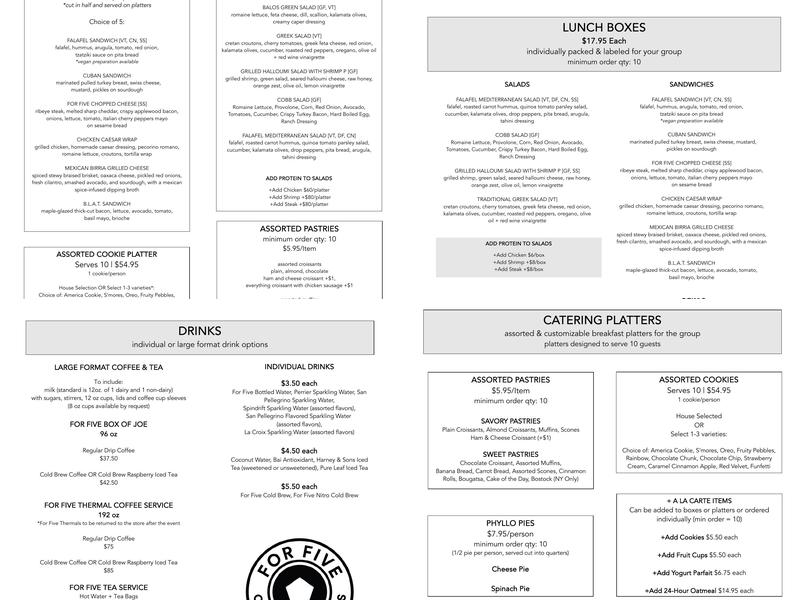 For Five Coffee Roasters Menu