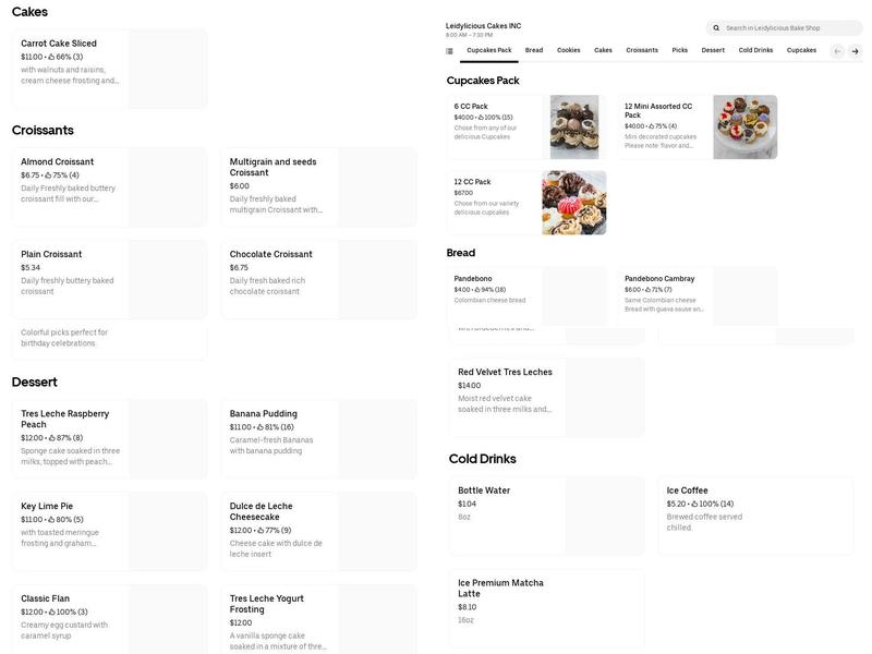 Leidylicious Cakes Menu