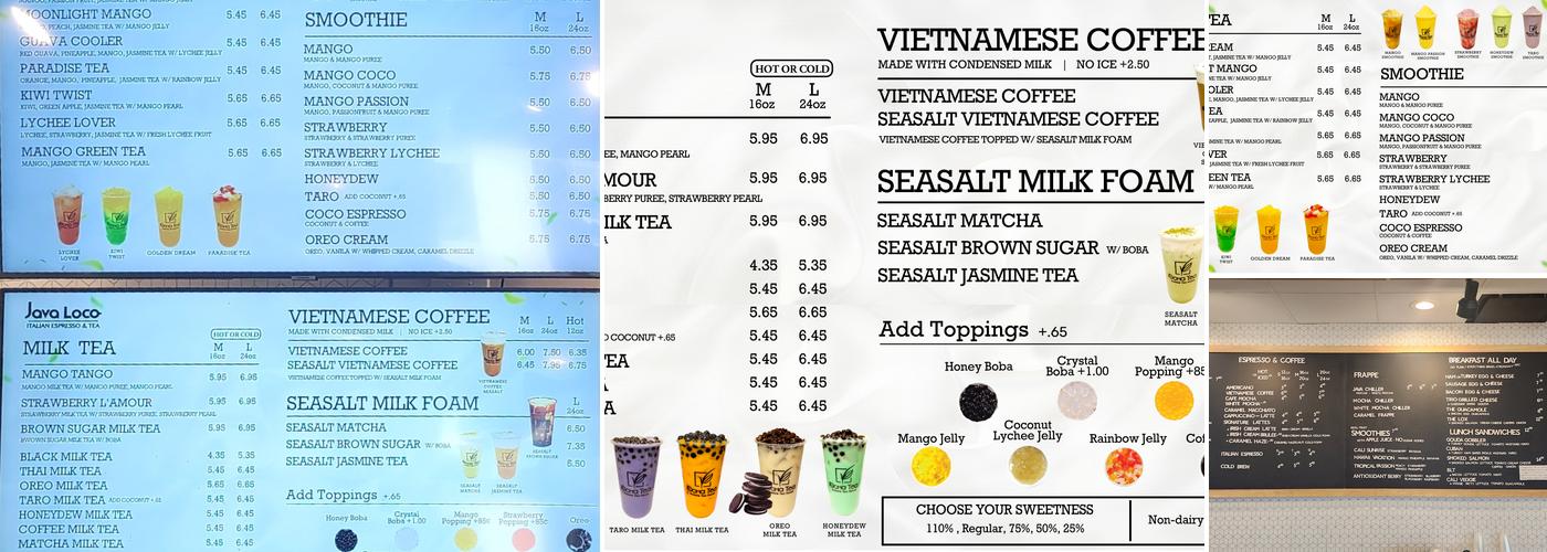 Java Loco Coffee & Bubble Tea - Graham Park Plaza Menu