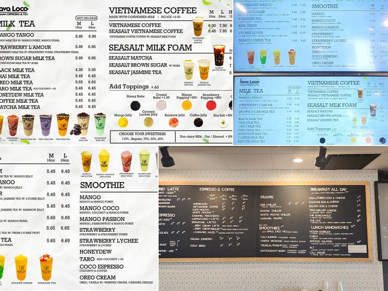 Java Loco Coffee & Bubble Tea - Graham Park Plaza Menu