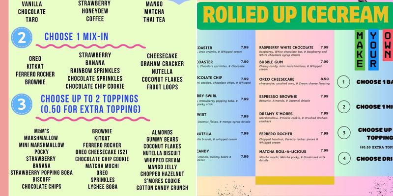 Roll O Coaster Menu