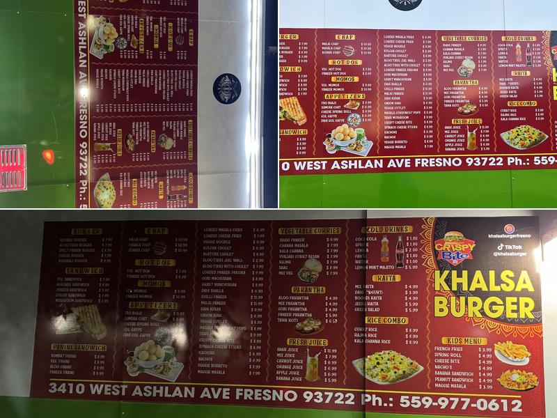 Khalsa Burger Menu