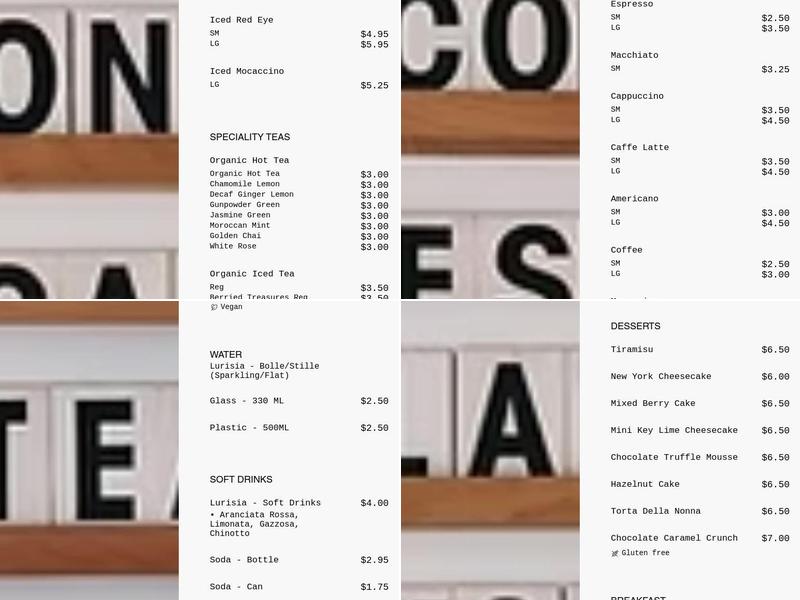 Omni Caffe Menu