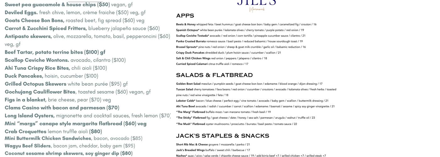 Jill’s Bar & Restaurant Menu