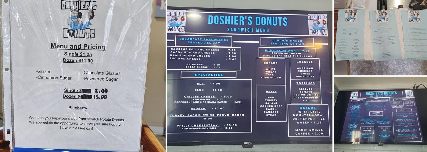Doshier's Donuts Menu
