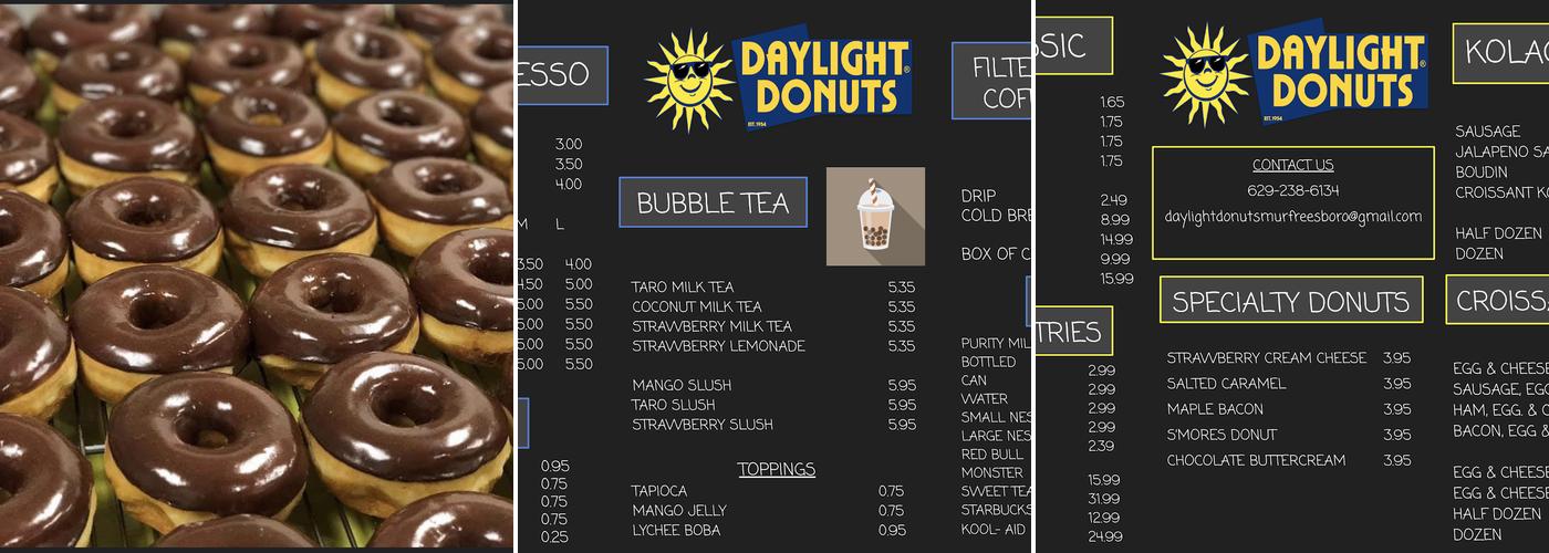 Daylight Donuts Menu