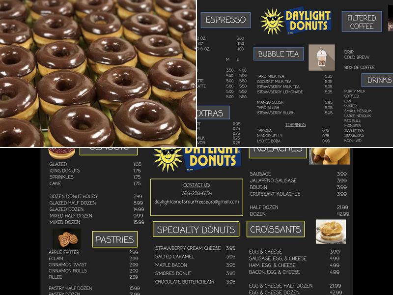 Daylight Donuts Menu