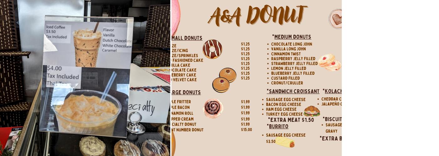 A&A Donuts Menu