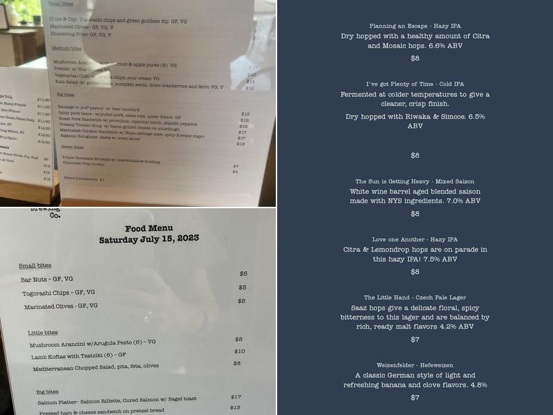 Union Street Brewing Co. Menu