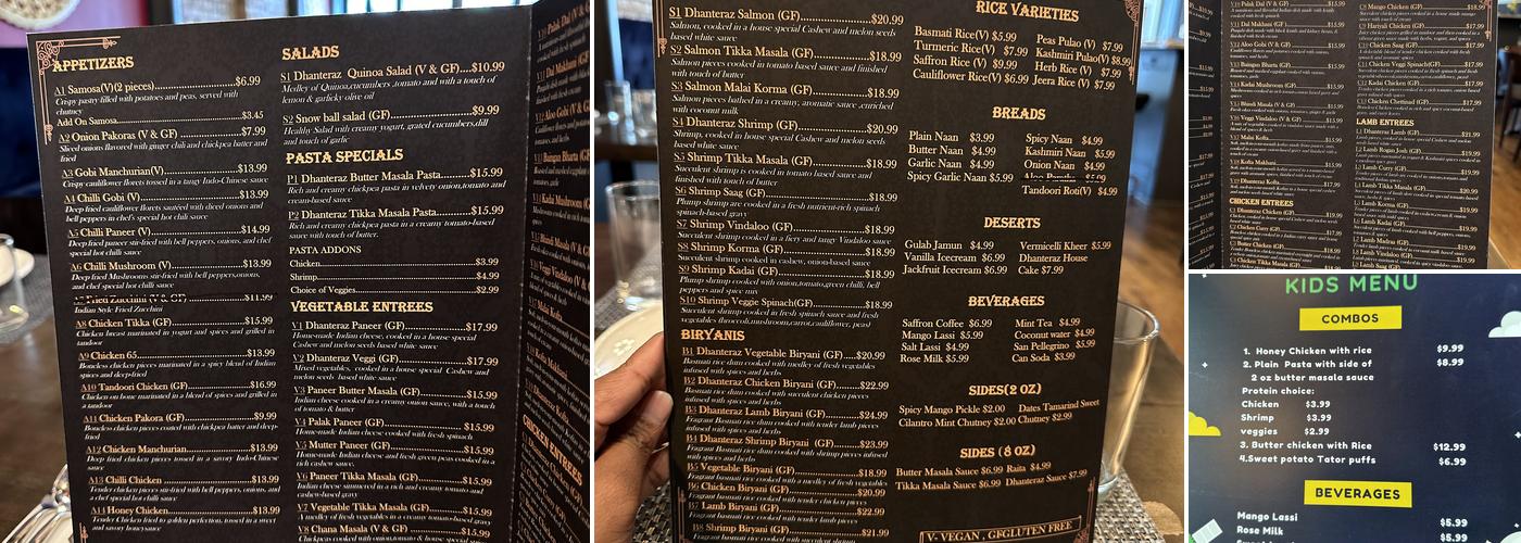 Dhanteraz Indian Fusion Menu