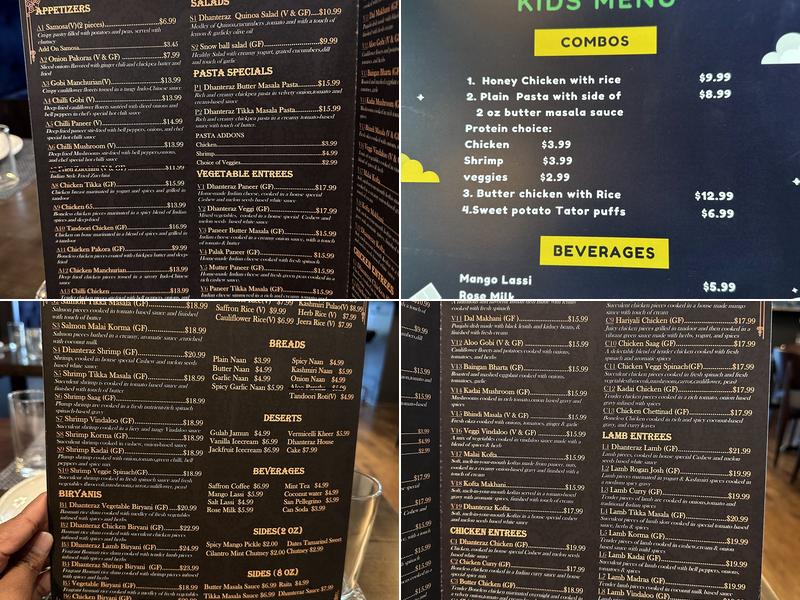 Dhanteraz Indian Fusion Menu
