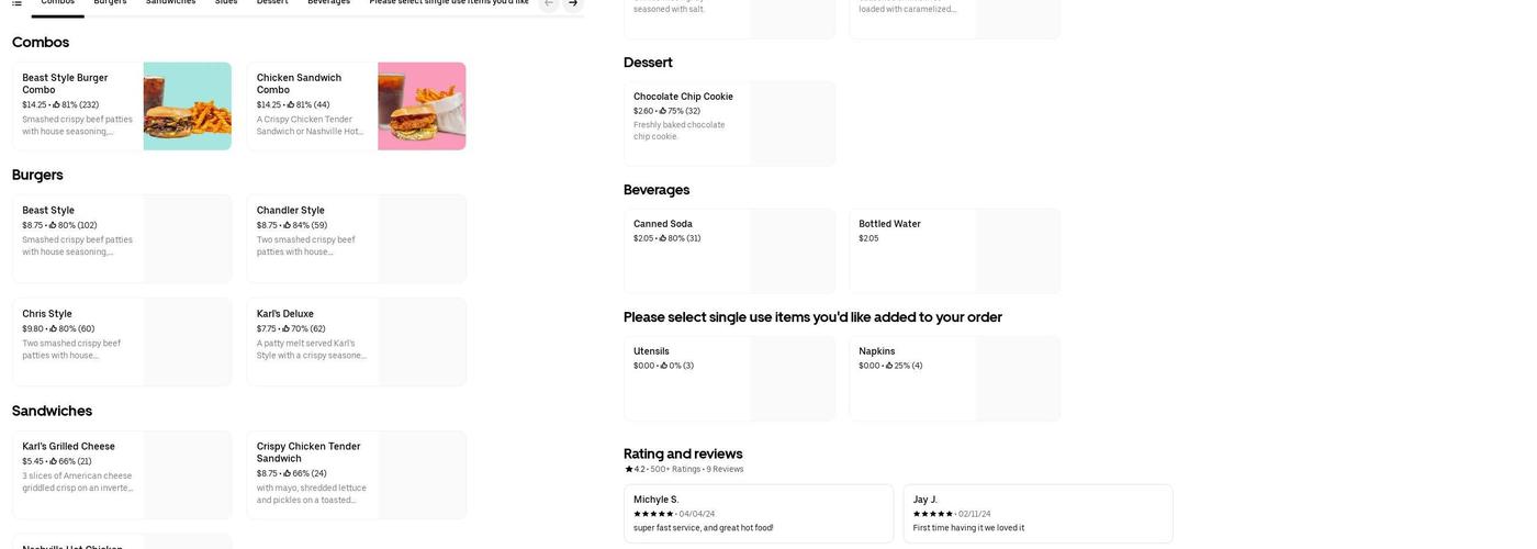 MrBeast Burger Menu