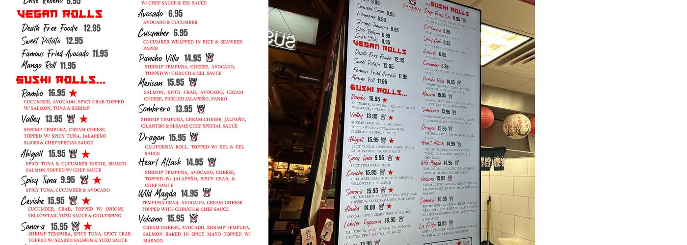 Samurai Sombrero Menu