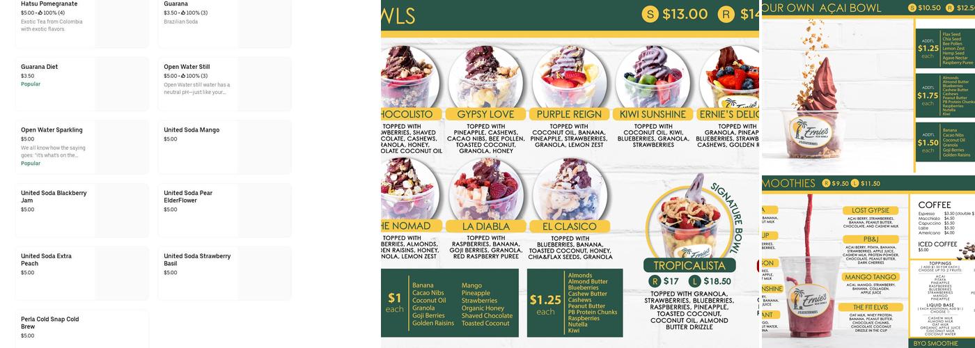 Ernie’s Acai Menu
