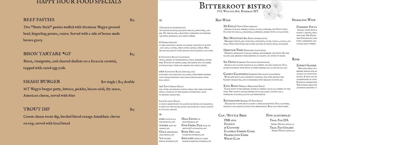 Bitterroot Bistro Menu