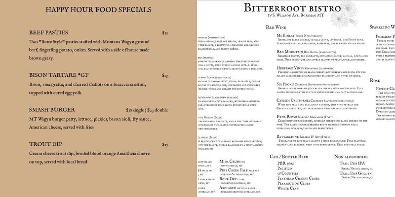 Bitterroot Bistro Menu