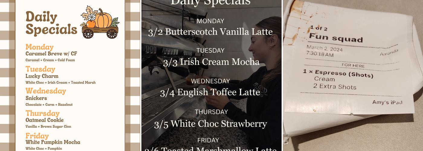 Amy's Coffee Co. Menu