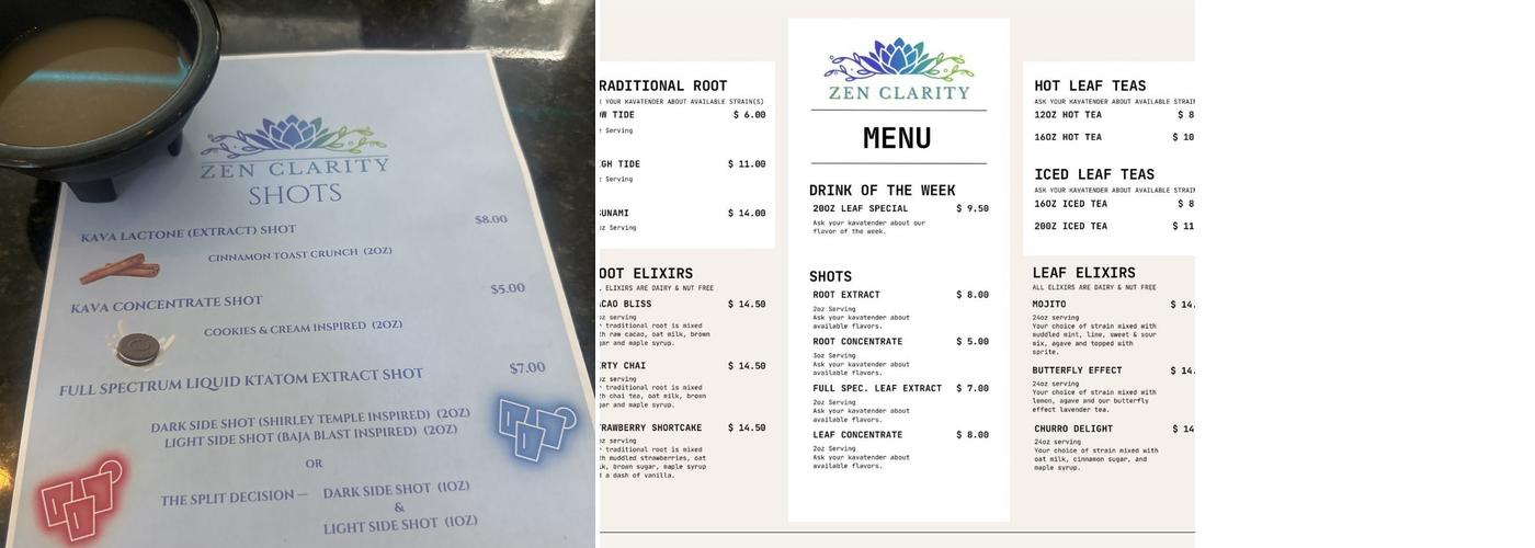 Zen Clarity Kava Bar Menu