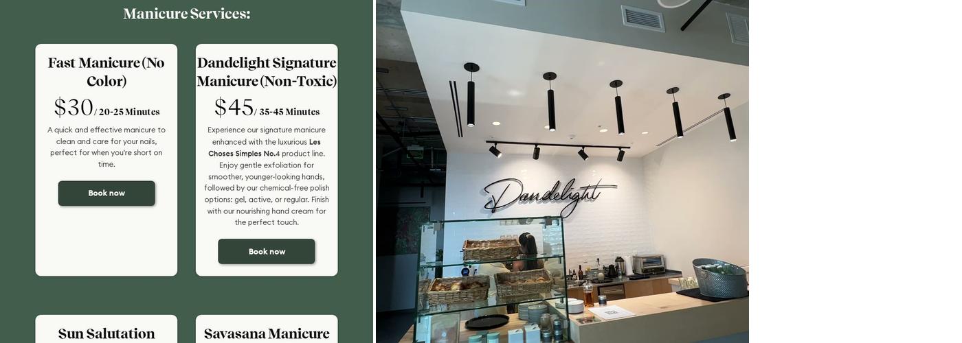 Dandelight Yoga Studio Menu