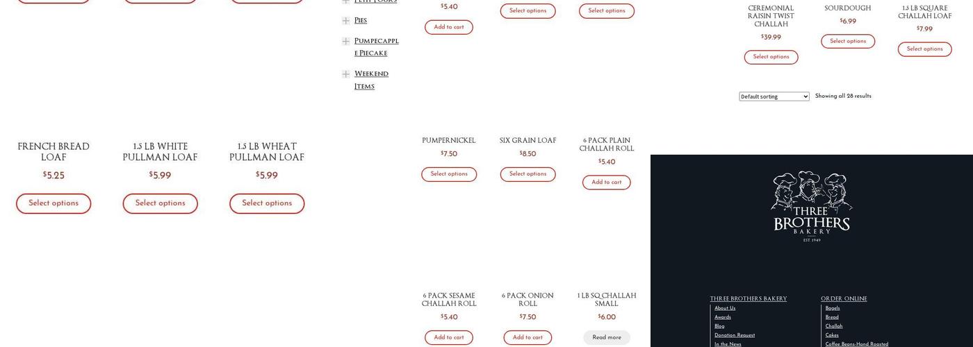 Three Brothers Bakery Menu