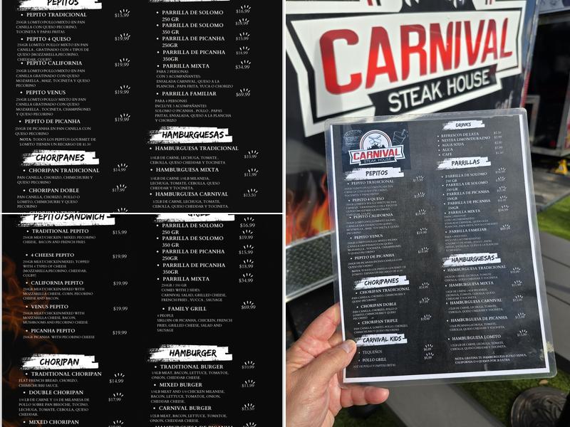 Carnival Steak House Menu