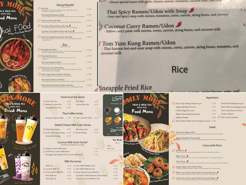 Daily More (Thai Kitchen, Noodle Bowl & Milk Tea) Menu