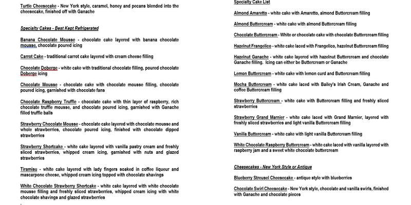 Zoë's Bakery & coffee shop Menu