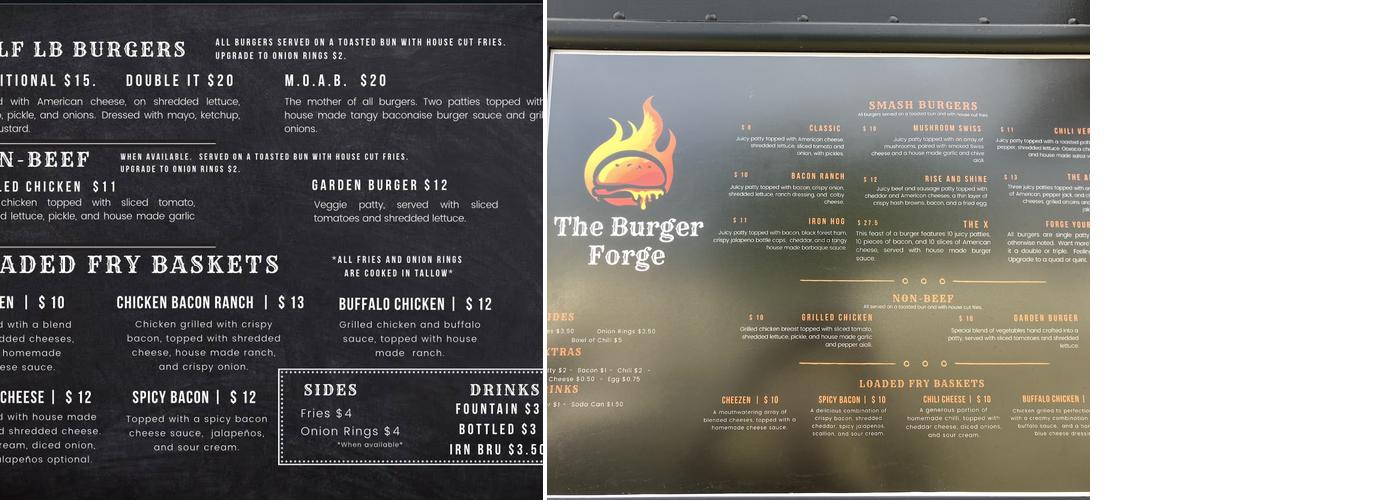The Burger Forge Menu