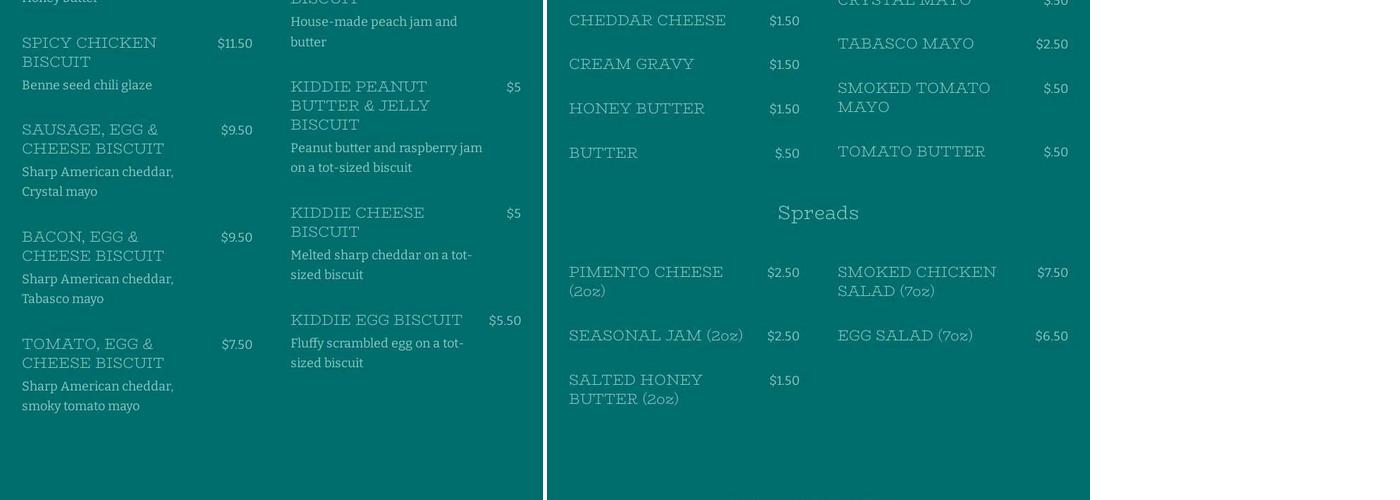 Little Ola’s Biscuits Menu