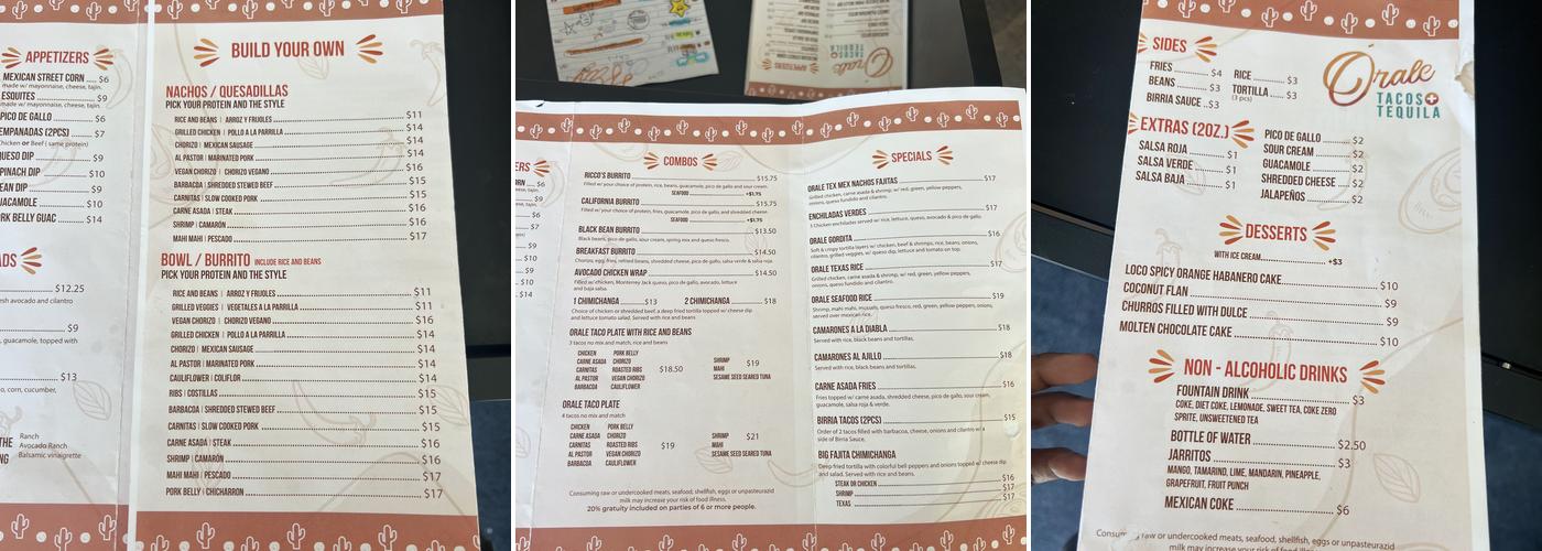 Órale Tacos + Tequila Menu