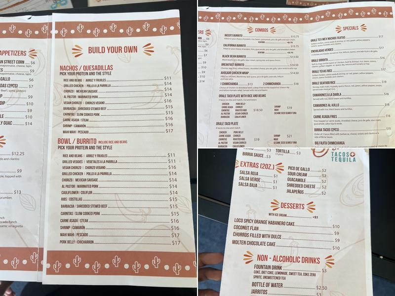 Órale Tacos + Tequila Menu