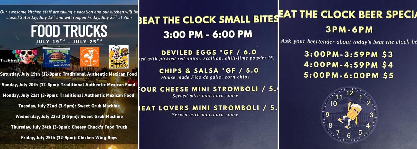 Potomac Ridge Brewing Menu