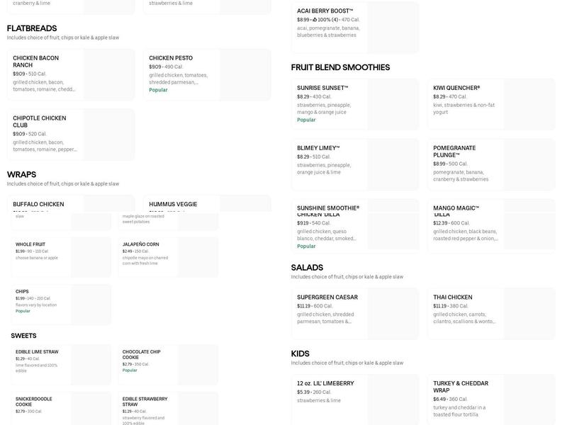 Tropical Smoothie Cafe Menu
