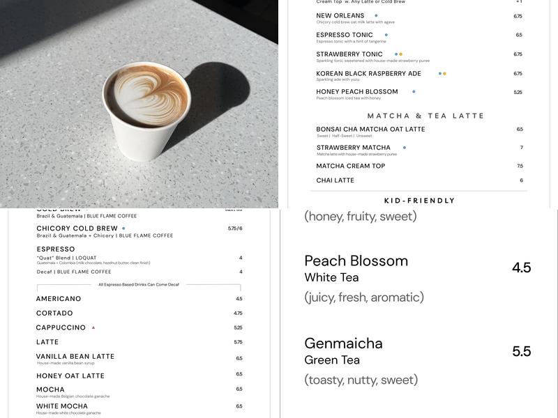 OneThing Coffee Menu