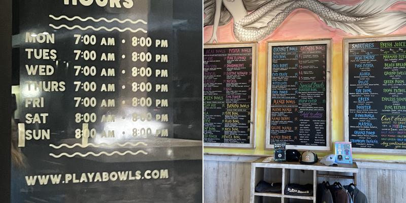 Playa Bowls Menu
