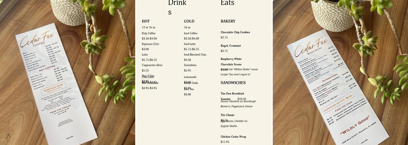 Cedar Fox Coffee Menu