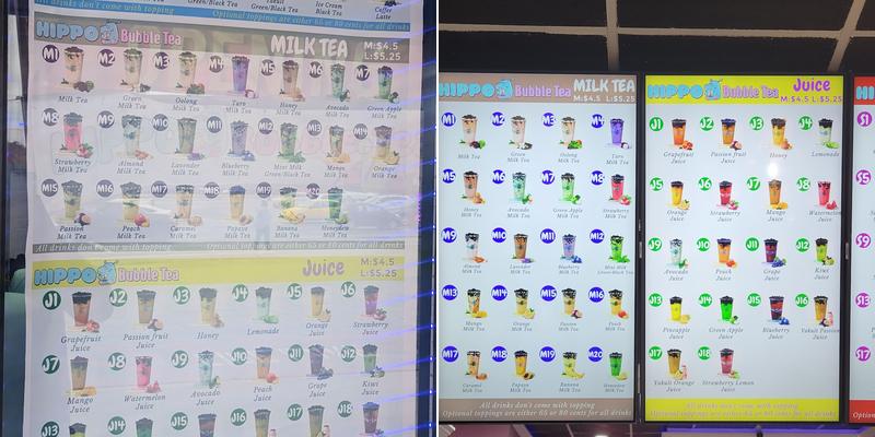 Hippo Bubble Tea Menu
