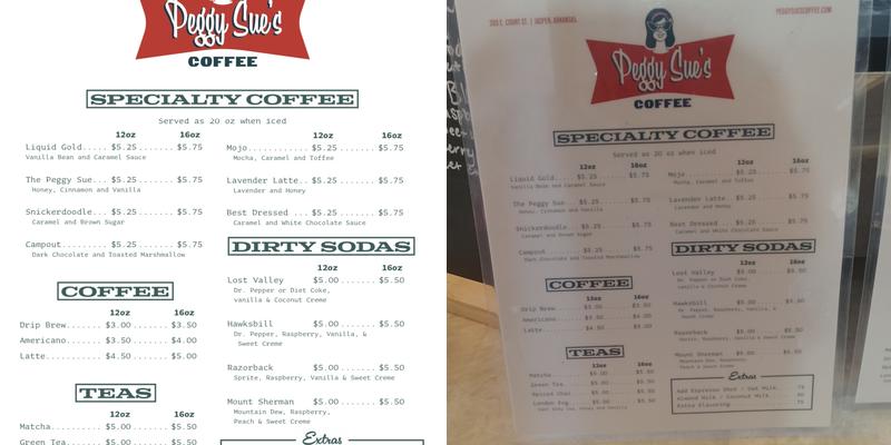 Peggy Sue’s Coffee Menu