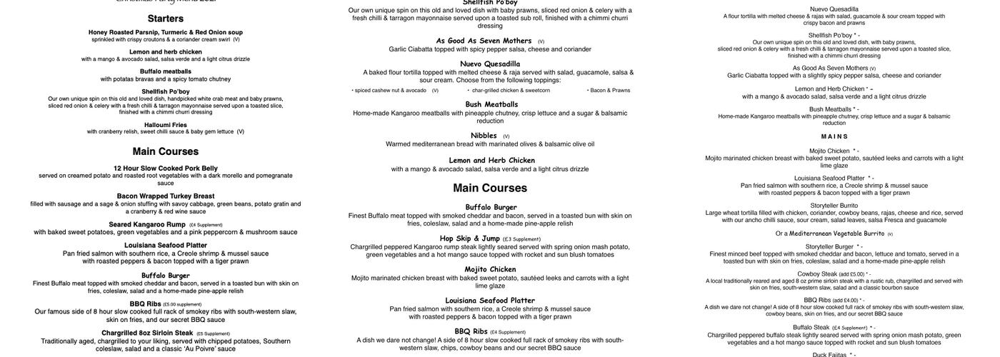 Storyteller Bar & Private Venue Hire Menu